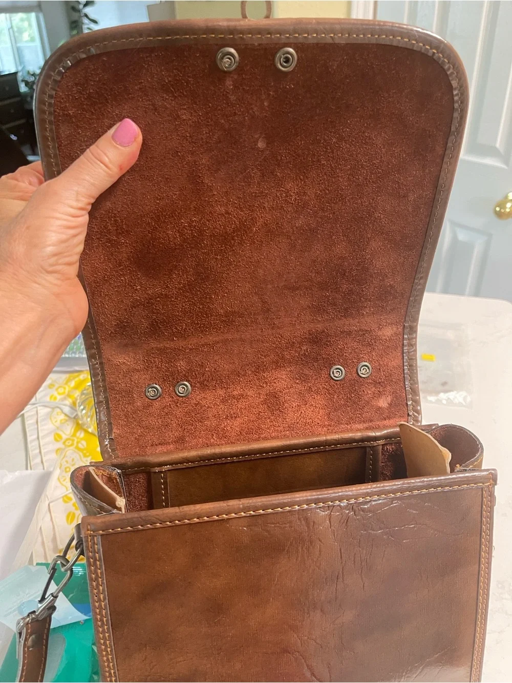 Hand-Tooled Floral Leather Satchel - Brown